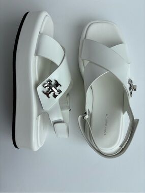 Tory Burch, 40mm T-Lock platform sandals in White, Size 8.5